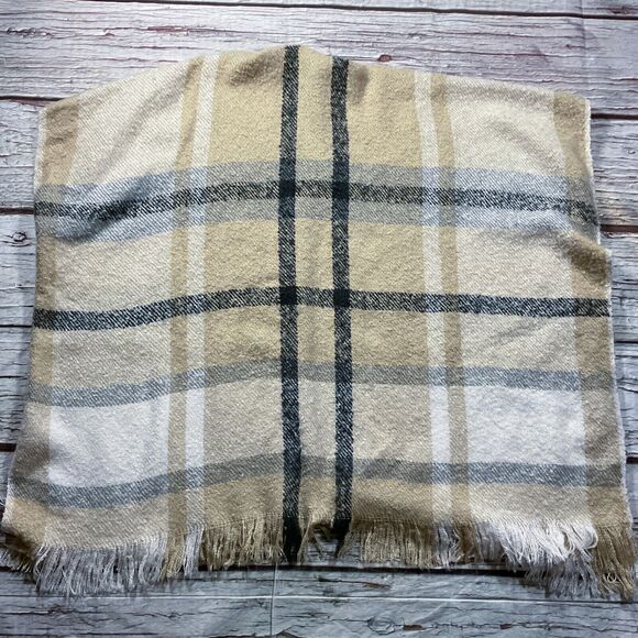 Ann Taylor Loft Womens Sweater sz L Multi Plaid Soft Knit Poncho Wrap Open Front - Picture 6 of 6